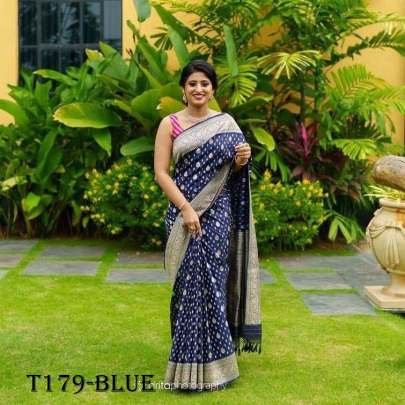 Beautiful Blue Pure Soft Banarasi Silk Saree