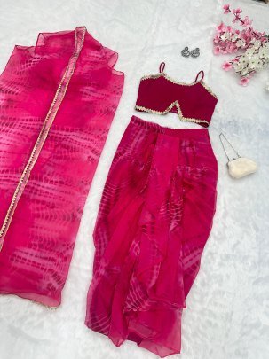 Beautiful Pure Georgette Western Drape Skirt Outfit With Shrug