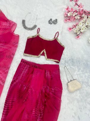 Beautiful Pure Georgette Western Drape Skirt Outfit With Shrug