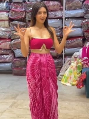 Beautiful Pure Georgette Western Drape Skirt Outfit With Shrug