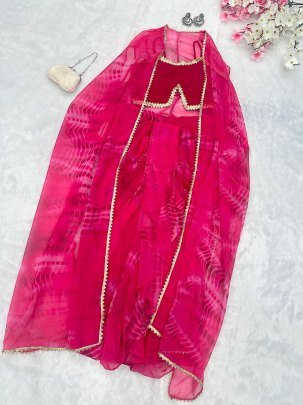 Beautiful Pure Georgette Western Drape Skirt Outfit With Shrug