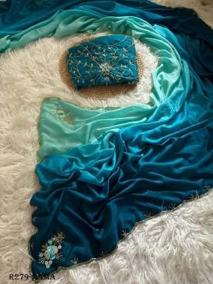 Beautiful Rama Handcrafted Work Padding Silk Saree