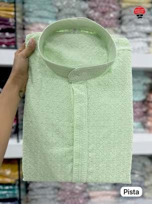 Beautiful Rayon Chikan Work Pista Kurta Pyjama