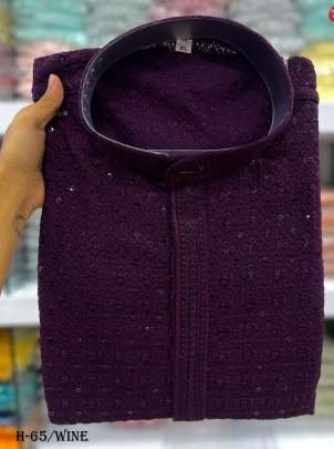 Beautiful Rayon Chikan Work Wine Kurta With Pyjama