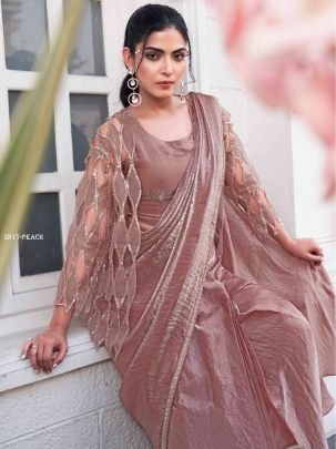 Beautiful Ready To Wear Peach Saree With Jacket