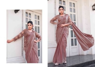 Beautiful Ready To Wear Peach Saree With Jacket
