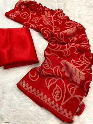 Beautiful Red Design Soft Silk Saree For Women