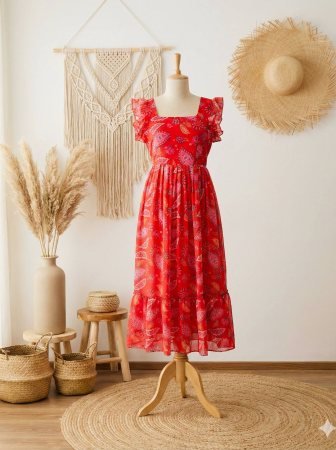 Beautiful Red Fox Georgette One Piece Dress