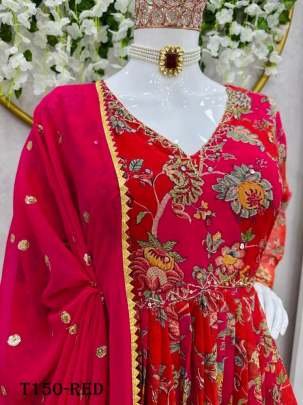 Beautiful Red Pure Georgette Suit With Sequence Work