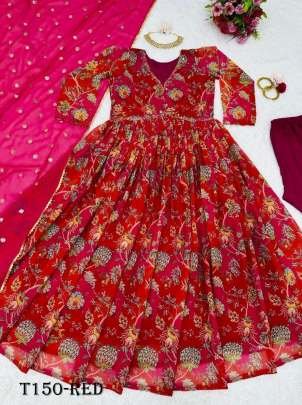 Beautiful Red Pure Georgette Suit With Sequence Work