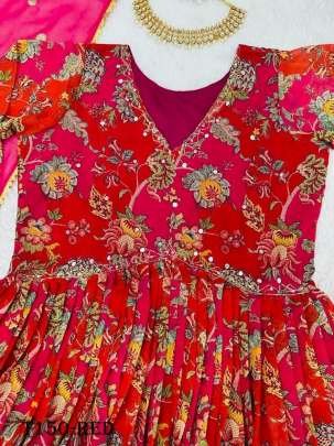 Beautiful Red Pure Georgette Suit With Sequence Work