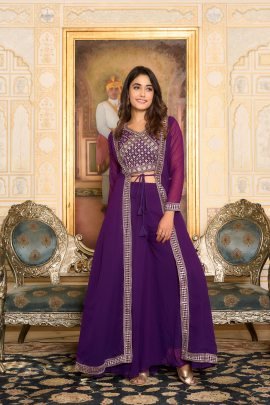 Beautiful Sequence Embroidery Work Shrug Plaza With Choli In Purple 