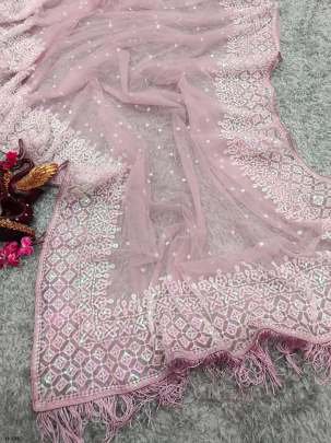 Beautiful sequins Embroidery Work Soft Net Pink Saree