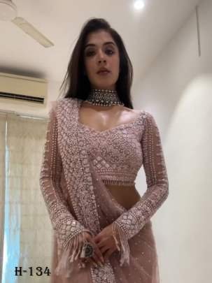 Beautiful sequins Embroidery Work Soft Net Pink Saree