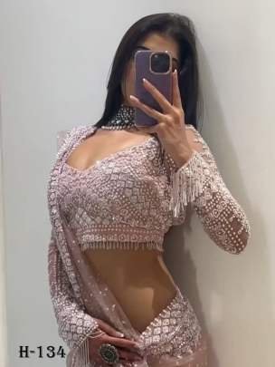 Beautiful sequins Embroidery Work Soft Net Pink Saree