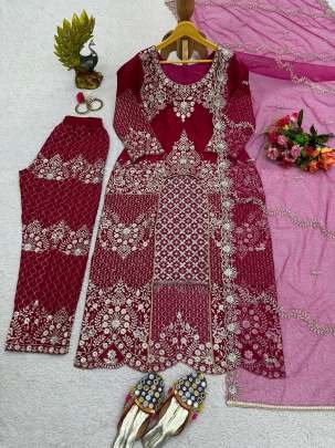 Beautiful Sequnce work Rani Color Suit Pant