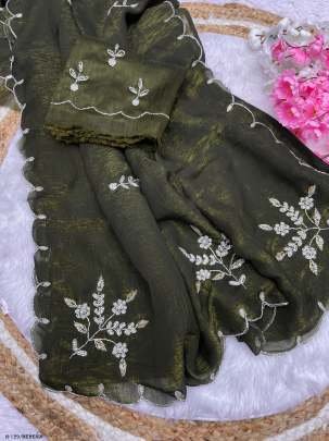 Beautiful Silk Mehendi Saree With Sequence Work