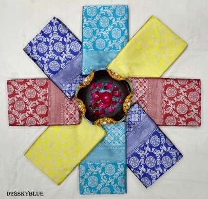 Beautiful Sky Blue Rich Pallu jacquard Soft Lichi Silk saree