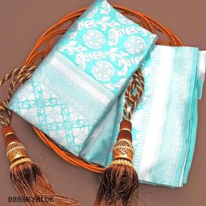 Beautiful Sky Blue Rich Pallu jacquard Soft Lichi Silk saree
