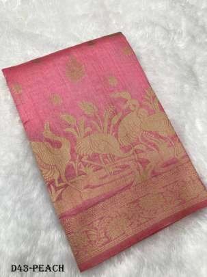 Beautiful Soft Dola Silk Peach Saree with Animal Motif
