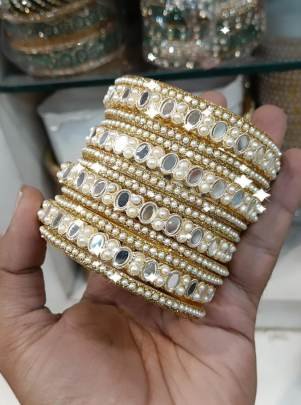 Beautiful Stone Silver Bangles Set 