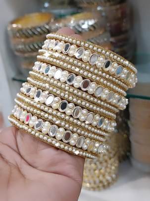 Beautiful Stone Silver Bangles Set