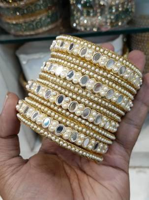 Beautiful Stone Silver Bangles Set