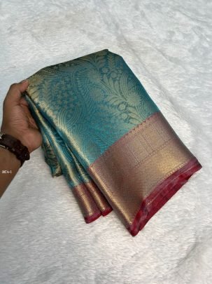 Beautiful Turquoise Banarasi Kanchi Tissue Saree