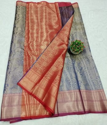 Beautiful Turquoise Banarasi Kanchi Tissue Saree