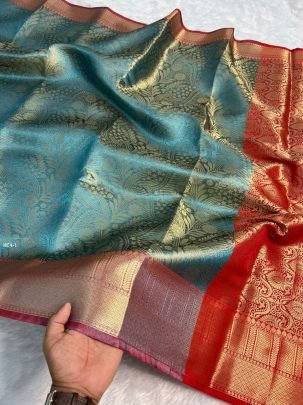 Beautiful Turquoise Banarasi Kanchi Tissue Saree