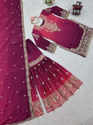 Beautiful Two Shaded Wine Colour Sharara Suit Set