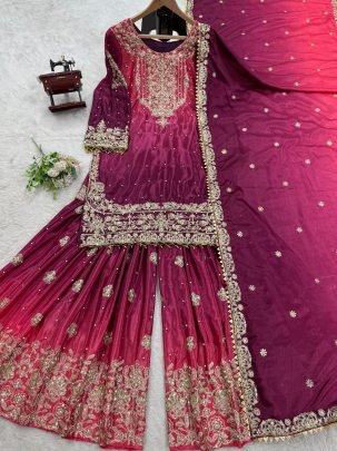 Beautiful Two Shaded Wine Colour Sharara Suit Set
