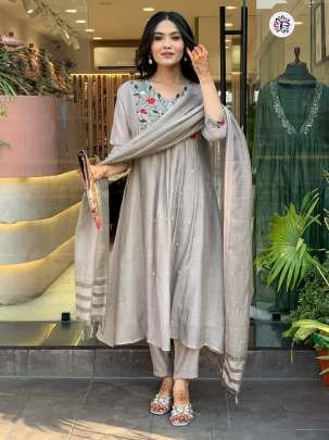 Beautiful Viscose Chinon Embroidery 3pcs Suit