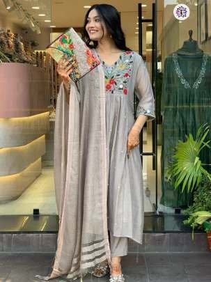 Beautiful Viscose Chinon Embroidery 3pcs Suit