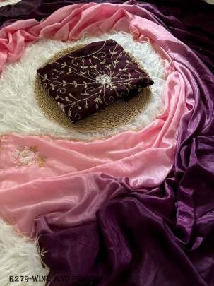 Beautiful Wine And Peach Handcrafted Work Padding Silk Saree