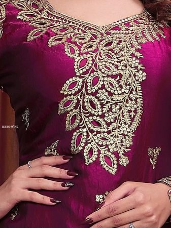 Beautiful Wine Golden Embroidered Sharara Suit Set