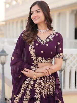 Beautiful Wine Sequins Georgette Wedding Lehenga Choli With Dupatta