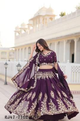Beautiful Wine Sequins Georgette Wedding Lehenga Choli With Dupatta