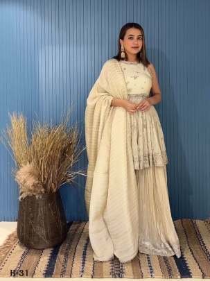 Beautiful Women Cream Sharara Suit With Heavy Embroidery Work