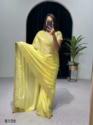 Beautiful Yellow Party Wear Chinon Saree With Sequence And Zari Work Saree