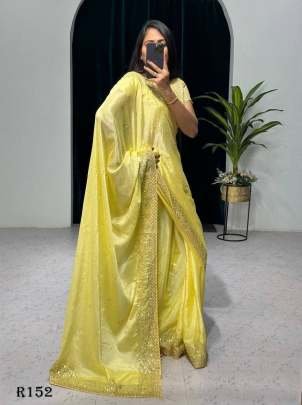 Beautiful Yellow Party Wear Chinon Saree With Sequence And Zari Work Saree