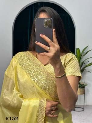Beautiful Yellow Party Wear Chinon Saree With Sequence And Zari Work Saree