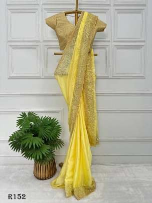 Beautiful Yellow Party Wear Chinon Saree With Sequence And Zari Work Saree