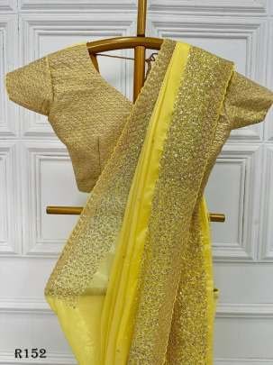 Beautiful Yellow Party Wear Chinon Saree With Sequence And Zari Work Saree