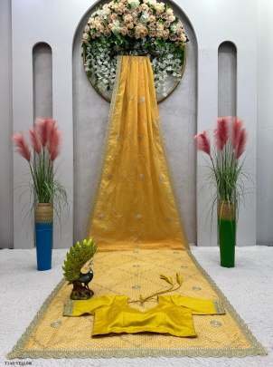 Beautiful Yellow Tibby Silk Saree With Digital Print