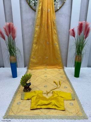 Beautiful Yellow Tibby Silk Saree With Digital Print