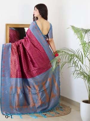 Beautifull Pink Magenta and Firozi Banarasi Soft Silk Saree