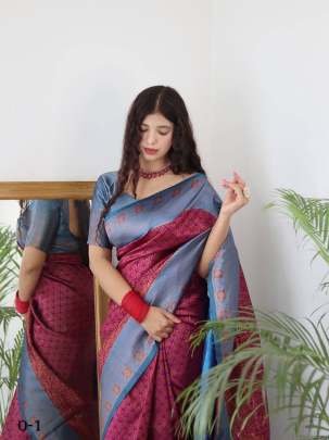 Beautifull Pink Magenta and Firozi Banarasi Soft Silk Saree