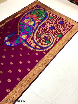 Beautifull Rose Gold Banarasi Maroon Saree Pallu