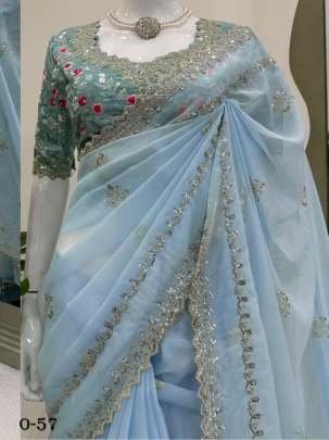 Beautifull Tebi Silk Blue Saree